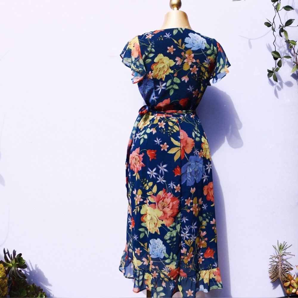Sweet Pea New York by Stacy Frati High Low Ruffle Wrap Dress, Floral Medium - Picture 8 of 11